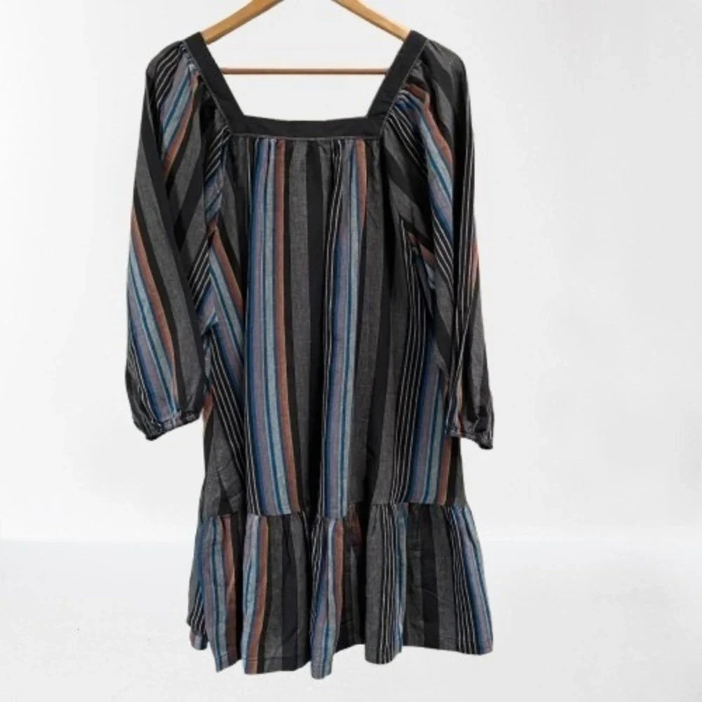 Outerknown Miro Mini Dress Striped Boho Organic Cotton Ruffle Swing‎ New XS